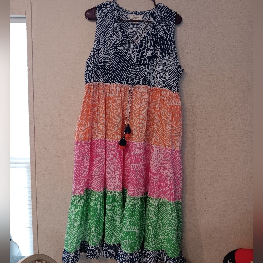 Orientique Naturally Leros Multi Colour Tiered Maxi Dress Sz M - Picture 2 of 5